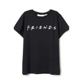 H & M Cotton Fabric Printed Friends T-Shirt - Black