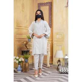 Jacquard Stitched Luxury Formal 2 PCS Suit For Women - White