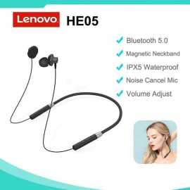 Lenovo He05 Bluetooth Wireless Magnetic With Mic - Black