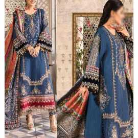 Heavy Embroidered 3 PCS Women Unstitched Suit - Blue - Ra-06