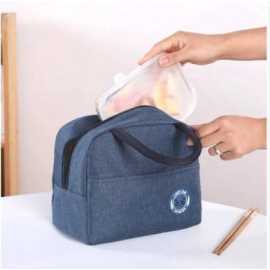 Nylon Portable Zipper Thermal Tote Food Storage Bags - Blue