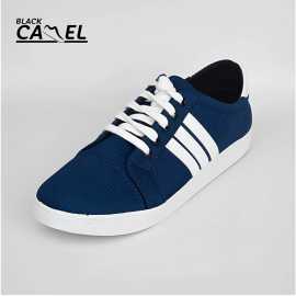 Black Camel White Stripes Style Blue Sneakers For Men