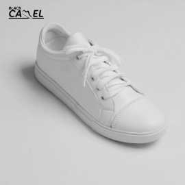 Black Camel White Lace-Up Sneaker For Men