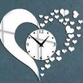 Heart Shape Acrylic Decorative Wall Clocks - Silver