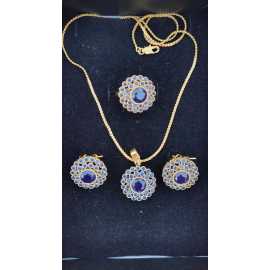 Real Gold Plated HandMade Elegant Set Of Pendant, Ring, And Earrings