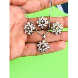 Real Silver Plated Handmade Elegant Set, Pendant, Ring, And Earrings