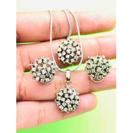 Real Silver Plated Handmade Elegant Set, Pendant, Ring, And Earrings