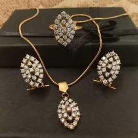 Real Gold Plated Handmade Elegant Set, Pendant, Ring, And Earrings