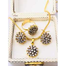 Real Gold Plated Handmade Elegant Set, Pendant, Ring, And Earrings