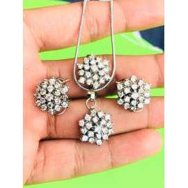 Real Silver Plated Handmade Elegant Set, Pendant, Ring, And Earrings