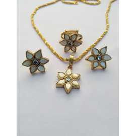 Real Gold Plated HandMade Elegant Set, Pendant, Ring, And Earrings