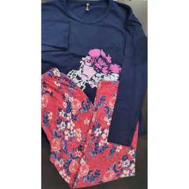 Flowers Printed 2 PCS Night Dress For Women - Navy Blue