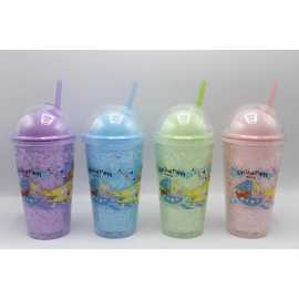 Children Hello Stylish Acrylic Double Wall Tumbler Cup With Straw (3029-6)