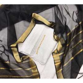 Jacquard Cotton 3 Piece Unstitched Suit For Women - White & Black