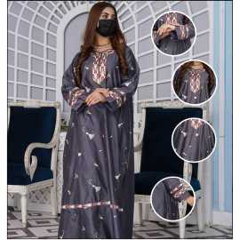 Embroidered Boat Neckline Khadi Viscose Fabric Long Sleeves Stylish Jalabiya Dress