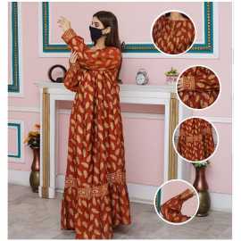 Boat Neckline Paper Cotton Fabric Long Sleeves Stylish Jalabiya Dress