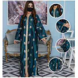 Stylish Jalabiya Sivi Lace V-Neckline with Hoodie Cap Khadi Viscose Fabric Dress