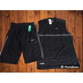  Casual Round Neck Sleeveless Sando & Shorts for Men - Black