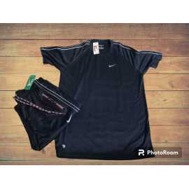 T-Shirt & Short Dry Fit Polyester set for Men Size Large - Black