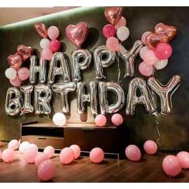 Silver 13 Pcs Happy Birthday Foil Balloons Set - 16 inch