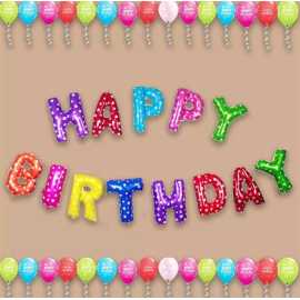 Multicolor 13 Pcs Happy Birthday Foil Balloons Set - size 16 inch