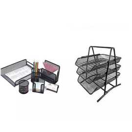 Letter Tray 3 Story And Table Set 6 In 1 Metal Mesh - Pack of 2