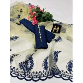 Qattan Silk 3Pc Unstitched Dress With Matching Earings Casual Dress Party Wear Suit - AHC65