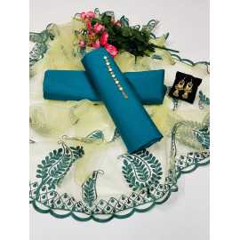 3Pc Qattan Silk Dress With Matching Earings For Ladies And Girls - AHC70