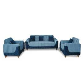 Five Seater Turkish Design Gray & Blue Velvet Modern Design Sofa Set