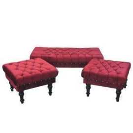 4 Seater Puffy Set Fabric Maroon Valvid