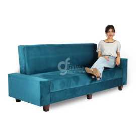 Gloria Sofa Cum Bed Imported Velvet Fabric Green Color