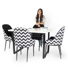Sydnor Rose Velvet Black and White 04 Cushioned Chairs Dining Table Velvet Fabric