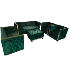 Modern 7 Seaters Turkish Design Sofa Set with Matching tufted wooden table with Glass Top