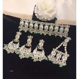 4 in 1 Beautiful Design White Jhomer, Tikka & Earing set for Women