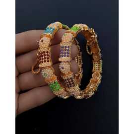 1 Pair Beautifully Design Women Openable Bangles - Multi Color