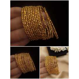 12 Pcs Beautiful Design Golden Metal Bangles Set for Women