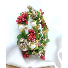 3 Color Flower Bangle For Women - 1 Pair
