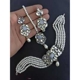 Wedding Silver Chokar Necklace With Earing Tikka Jewellery Set
