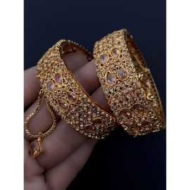 1 Pair Beautifully Design Women Golden Bangles Openable