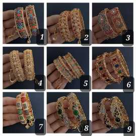 1 Pair Golden With Multi Colors Openable Kangan Bangle for Wedding & Party