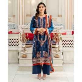 Aelia 3 PCS Lawn Shalwar/Kameez & Dupatta Blue Unstitched Suit For Women