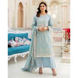 Anika 3 PCS Lawn Shalwar/Kameez & Dupatta Arctic Blue Unstitched Suit For Women
