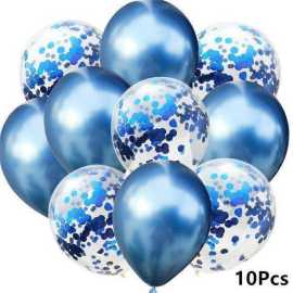 Pack Of 10 - Confetti Balloons Set With Curling Ribbons For Birthday Party
