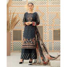 Raya 3 PCS Lawn Shalwar/Kameez & Dupatta Black Unstitched Suit For Women