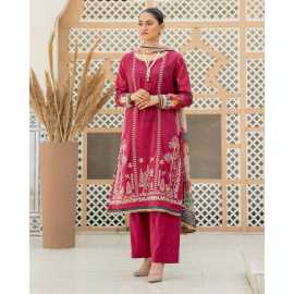 Isleen 3 PCS Lawn Shalwar/Kameez & Dupatta Pink Unstitched Suit For Women
