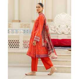 Naya 3 PCS Lawn Shalwar/Kameez & Dupatta Orange Unstitched Suit For Women