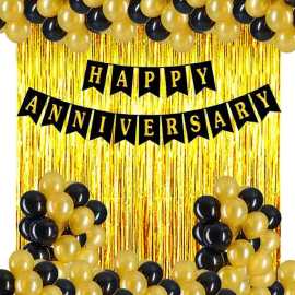 Golden & Black Happy Anniversary Theme Balloons Set