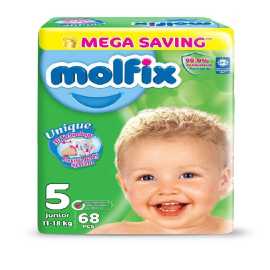Molfix 3D Mega Junior Baby Diapers Size-5 - Pack of 68 Pcs