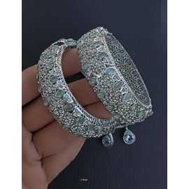 1 Pair Beautiful Design Silver Openable Kangan Bangles for Wedding & Party - 03