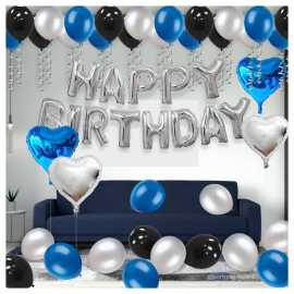 Blue & White Charming Happy Birthday Theme Balloons Set